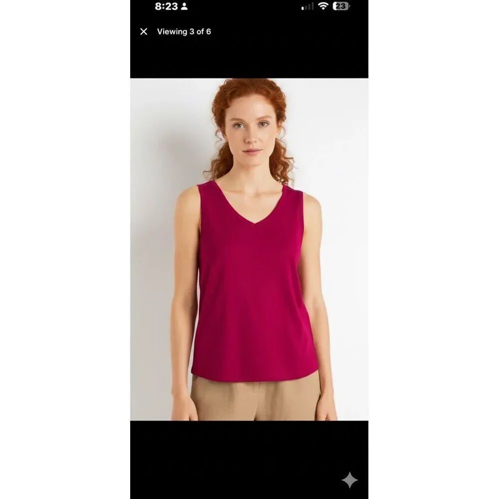 HANRO Balance Shirt Tank Top NWT Barberry V-Neck Size Small LYOCELL